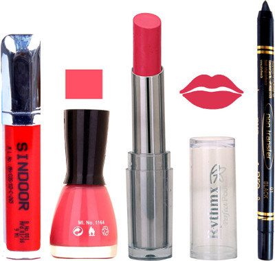 

Rythmx Lipstick Sindoor,Nail Polish,Black Kajal Makeup Pack Combo 632(Set of 4)