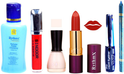 

Rythmx Purple Lipstick ,Polish Remover, Sindoor, Nail Polish,EyeLiner,Turqoise Blue Kajal, Makeup kit Combo 12001(Set of 6)
