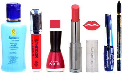 

Rythmx Lipstick And Nail Polish + Eyliner + Sindoor + Remover + Kajal Makeup Combo Pack(Set of 6)