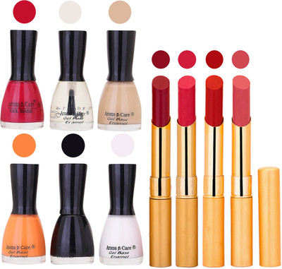 

Aroma Care Candi Bottle Nail Polish Combo with Rytm Popular Lipstick Combo Set-17(Set of 10)