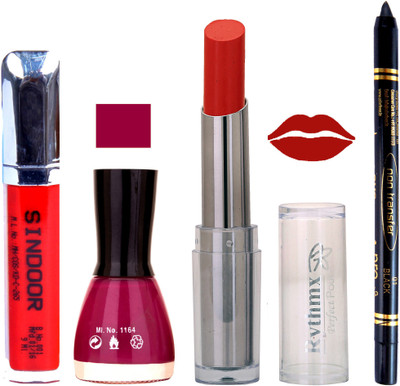 

Rythmx Lipstick Sindoor,Nail Polish,Black Kajal Makeup Pack Combo 634(Set of 4)