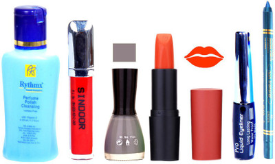 

Rythmx Remover, OTG Lipstick, Sindoor, Nail Polish,EyeLiner, Remover,Turqoise Blue Kajal, Makeup kit Combo 10053(Set of 6)