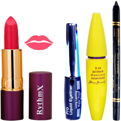 

Rythmx Lipstick ,Black Eyeliner,Kajal, Jet Mascara Makeup Combo Pack(Set of 4)