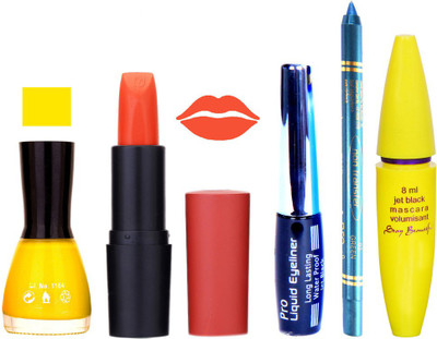 

Rythmx Lipstick, Nail Polish, Eyeliner,Turqoise Blue Kajal Makeup Combo Kit 1248(Set of 5)