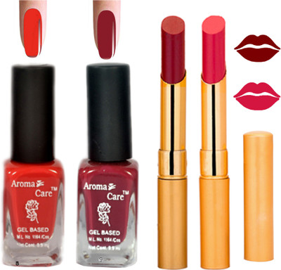 Aroma Care Black Cap Nail Polish RHYTHM Pink Lipstick Combo 111(Set of 4)