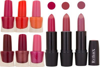 

Rythmx NEW NEON IMPORTANT NAIL POLISHES AND BLACK LIPSTICKS COMBO 043(Set of 9)