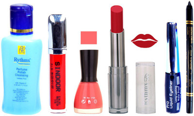 

Rythmx Lipstick And Nail Polish + Eyliner + Sindoor + Remover + Kajal Makeup Combo Pack(Set of 6)