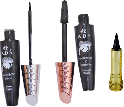 

ADS Waterproof Eyeliner / Mascara with Black Kajal(Set of 3)
