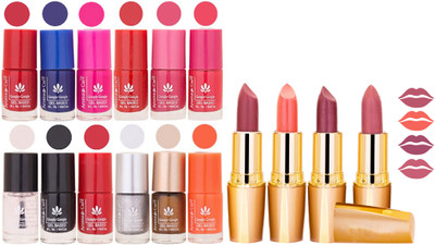 

Aroma Care 12 Piece Vibrant Color Nail Polish Combo Set With 4 Rythm Creamy Matte Lipstick Combo 74(Set of 16)