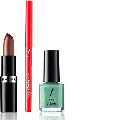 

Faces Go Chic Lipstick Chestnut Brown +Magneteyes Kajal+Splash Nail Enamel Teal(Set of 3)
