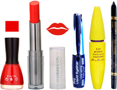 

Rythmx Intense Matte Orange Shade Lipstick, Orange Nail Polish,Black Eyeliner,Mascara, And Stay On Black Kajal 7312(Set of 5)