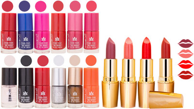 

Aroma Care 12 Piece Vibrant Color Nail Polish Combo Set With 4 Rythm Creamy Matte Lipstick Combo 55(Set of 16)
