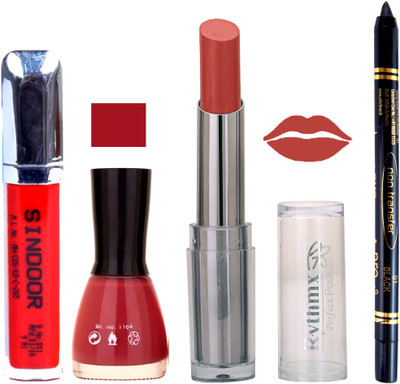 

Rythmx Lipstick Sindoor,Nail Polish,Black Kajal Makeup Pack Combo 663(Set of 4)