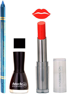

Rythmx Lipstick , Nail Polish And Turquoise Blue Kajal Makeup Combo 1095(Set of 3)
