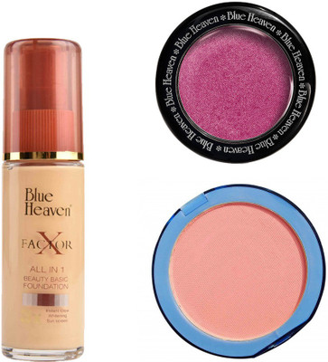 

Blue Heaven X Factor Foundation (Natural), Silk On Face Compact (Pink) & Diamond Blush on 501(Set of 3)