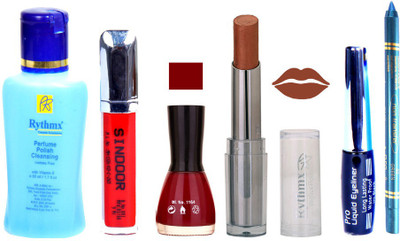

Rythmx Lipstick And Nail Polish + Eyliner + Sindoor + Remover + Kajal Makeup Combo Pack(Set of 6)