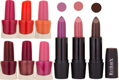 

Rythmx NEW NEON IMPORTANT NAIL POLISHES AND BLACK LIPSTICKS COMBO 048(Set of 9)