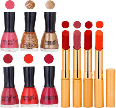 

Aroma Care Candi Bottle Nail Polish Combo with Rytm Popular Lipstick Combo Set-23(Set of 10)