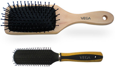 

VEGA Wooden Bristle Paddle Brush Small E2-Pbs With Flat Brush H6-Fb(Set of 2)