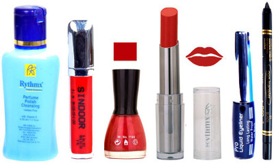 

Rythmx Lipstick And Nail Polish + Eyliner + Sindoor + Remover + Kajal Makeup Combo Pack(Set of 6)