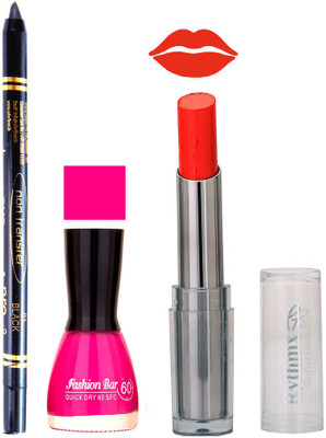 

Rythmx Lipstick , Nail Polish And Stay On Black Kajal Makeup Combo 1046(Set of 3)