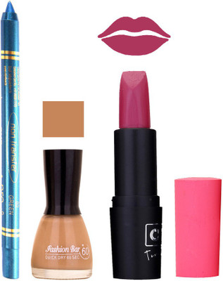 

Fashion Bar Nail Polish , otg Lipstick , Turquoise Blue Kajal Combo130(Set of 3)