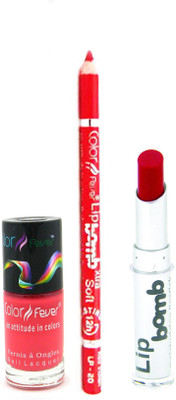 

Color Fever Red Lip Bomb Lipstick + Lip Liner+Nail Polish Combo 240320167(Set of 3)