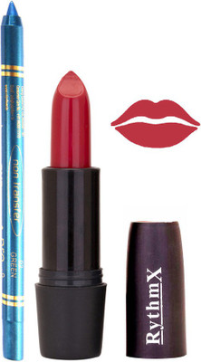 Rythmx Redish Red Lipstick And Pro Non Transfer Blue Kajal 2881(Set of 2)