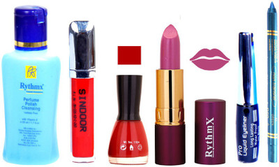 

Rythmx Purple Lipstick ,Polish Remover, Sindoor, Nail Polish,EyeLiner,Turqoise Blue Kajal, Makeup kit Combo 12009(Set of 6)