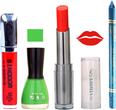 

Rythmx Lipstick Sindoor,Nail Polish,Turquois Blue Kajal Makeup Pack Combo 564(Set of 4)