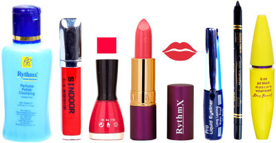 

Rythmx Lipstick ,Polish Remover, Sindoor, Nail Polish,EyeLiner,Black Kajal, Mascara, Makeup kit Combo 14114(Set of 7)