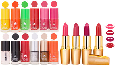 

Aroma Care 12 Piece Vibrant Color Nail Polish Combo Set With 4 Rythm Creamy Matte Lipstick Combo 37(Set of 16)