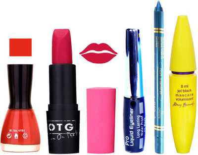 

Rythmx Lipstick, Nail Polish, Eyeliner,Turqoise Blue Kajal Makeup Combo Kit 1275(Set of 5)