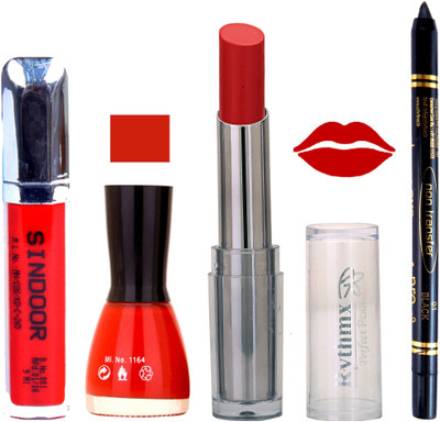 

Rythmx Lipstick Sindoor,Nail Polish,Black Kajal Makeup Pack Combo 676(Set of 4)