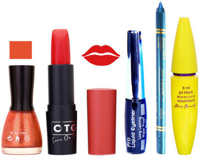 

Rythmx Lipstick, Nail Polish, Eyeliner,Turqoise Blue Kajal Makeup Combo Kit 1288(Set of 5)