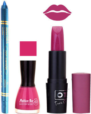 

Fashion Bar Nail Polish , otg Lipstick , Turquoise Blue Kajal Combo74(Set of 3)