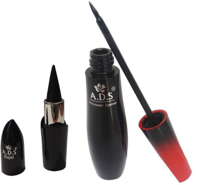 ADS Waterproof Eyeliner / PhotoGenic Ultimate Black Kajal(Set of 2)