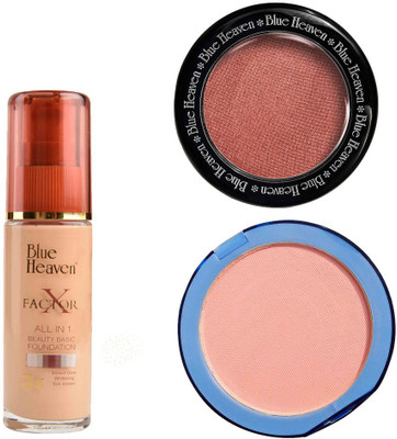 Blue Heaven X Factor Foundation (Blush), Silk On Face Compact (Skin) & Diamond Blush on 502(Set of 3)