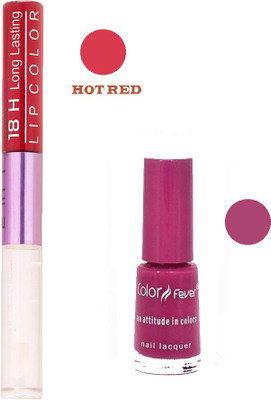 

Color Fever Long Lasting 207201613 Red Lipstick+Pink Nail Polish(Set of 2)