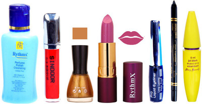 

Rythmx Lipstick ,Polish Remover, Sindoor, Nail Polish,EyeLiner,Black Kajal, Mascara, Makeup kit Combo 14103(Set of 7)