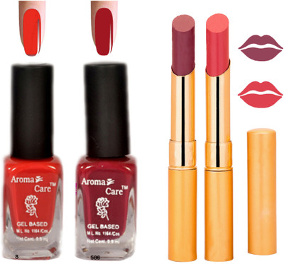 

Aroma Care Black Cap Nail Polish RHYTHM Orange Lipstick Combo 081(Set of 4)