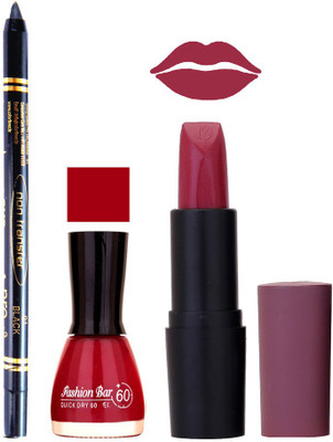 

Fashion Bar Nail Polish , OTG Lipstick , Black Kajal Combo 51(Set of 3)