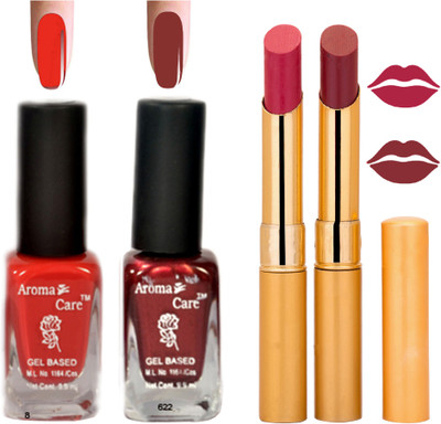 

Aroma Care Black Cap Nail Polish RHYTHM Red Lipstick Combo 018(Set of 4)