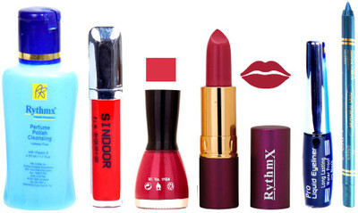 

Rythmx Lipstick ,Remover, Sindoor, Nail Polish,EyeLiner,Turqoise Blue Kajal, Makeup kit Combo 12037(Set of 6)
