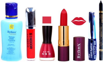 

Rythmx Lipstick ,Remover, Sindoor, Nail Polish,EyeLiner,Black Kajal, Makeup kit Combo 12098(Set of 6)