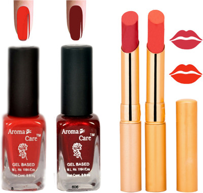 

Aroma Care Black Cap Nail Polish RHYTHM Orange Lipstick Combo 105(Set of 4)