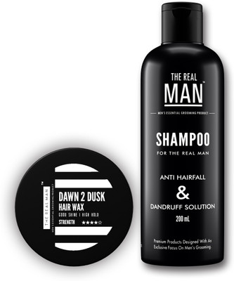 

The Real Man Dawn 2 Dusk HAIR WAX (50g) & Anti Hair Fall & Dandruff Solution Shampoo (200ml)(Set of 2)