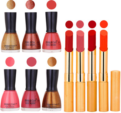 

Aroma Care Candi Bottle Nail Polish Combo with Rytm Popular Lipstick Combo Set-14(Set of 10)