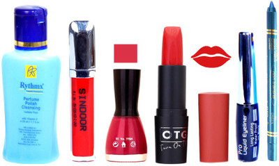 

Rythmx Remover, OTG Lipstick, Sindoor, Nail Polish,EyeLiner, Remover,Turqoise Blue Kajal, Makeup kit Combo 10039(Set of 6)