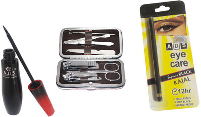 

ADS 1595 Waterproof Eyeliner / Maniure and Pedicure 7 In 1 Stainless Steel Kit / Kajal(Set of 3)